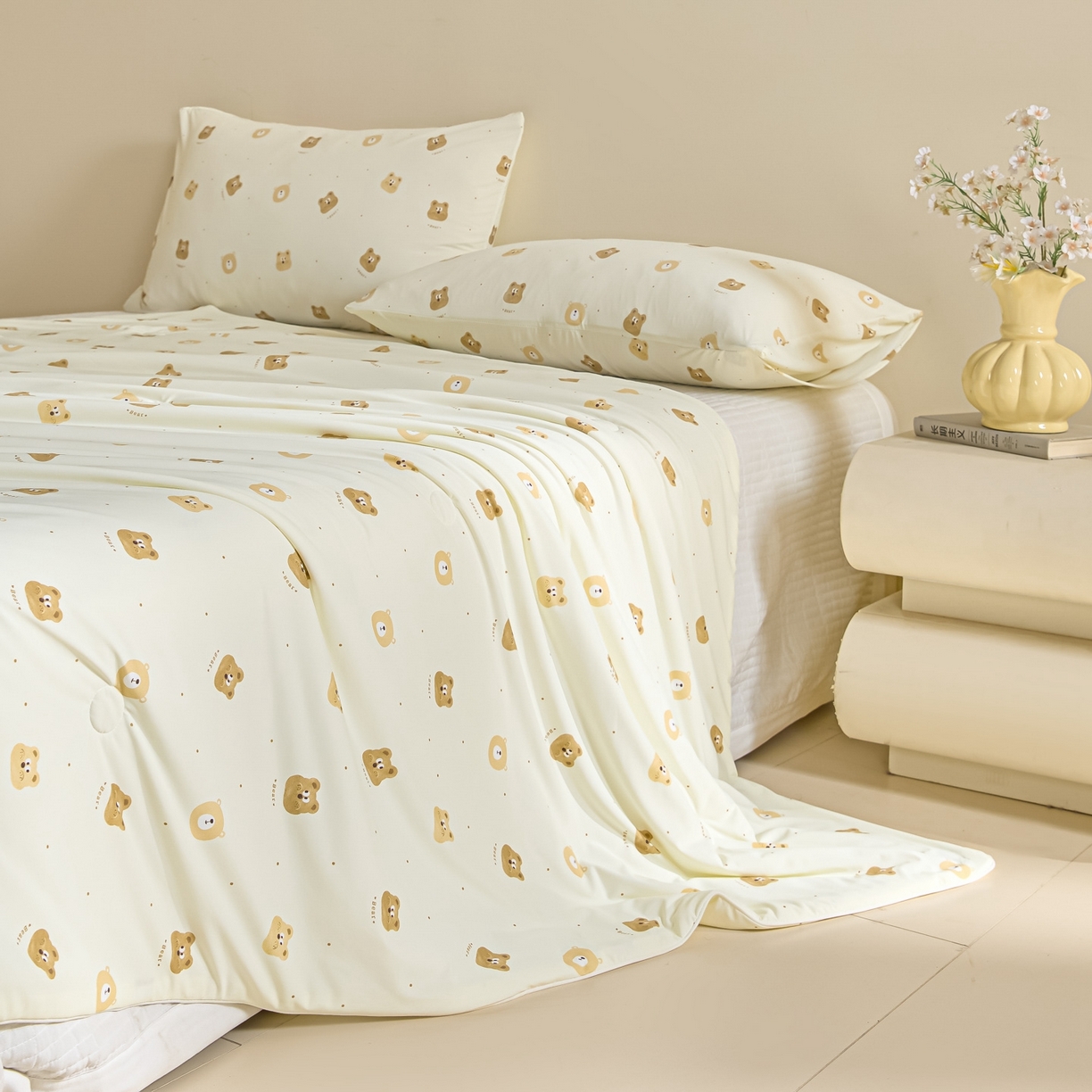 91家纺网 家纺一手货源 找家纺 一加一 2026新款A类凉感冰皮印花冰蚕被夏被夏凉被空调被 童话熊仔