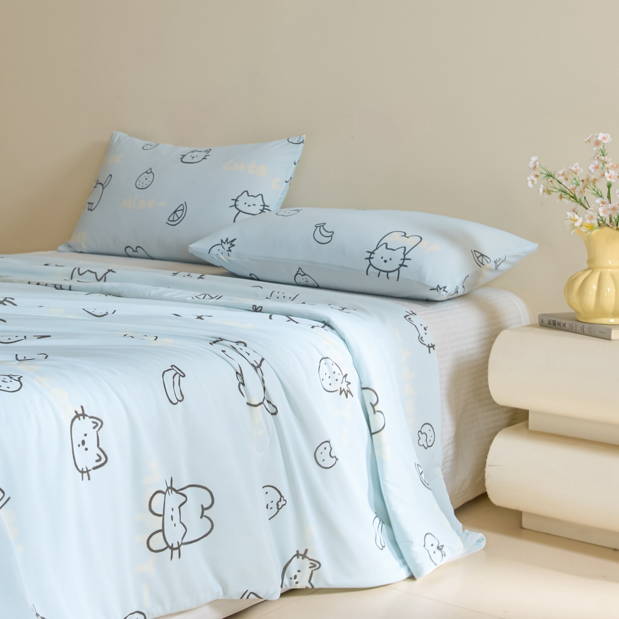 91家纺网 家纺一手货源 找家纺 一加一 2026新款A类凉感冰皮印花冰蚕被夏被夏凉被空调被 夏日甜猫