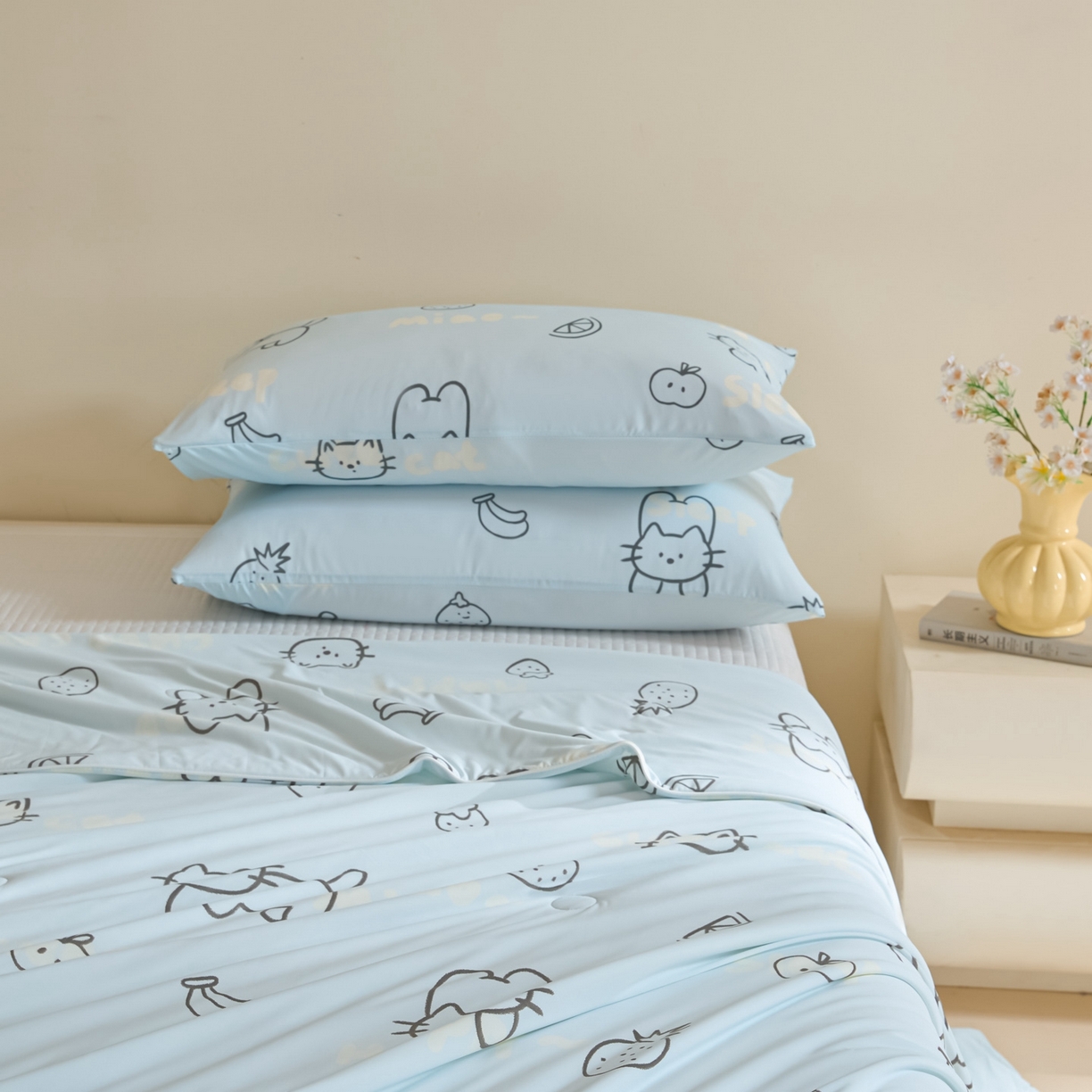 91家纺网 家纺一手货源 找家纺 一加一 2026新款A类凉感冰皮印花冰蚕被夏被夏凉被空调被 夏日甜猫