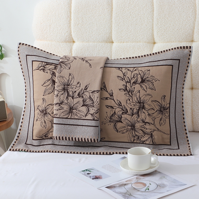 91家纺网 家纺一手货源 找家纺 娇兰毛巾 2026新款安心棉长效抗菌全棉a类加厚加双绑带防滑枕巾 花影觅踪