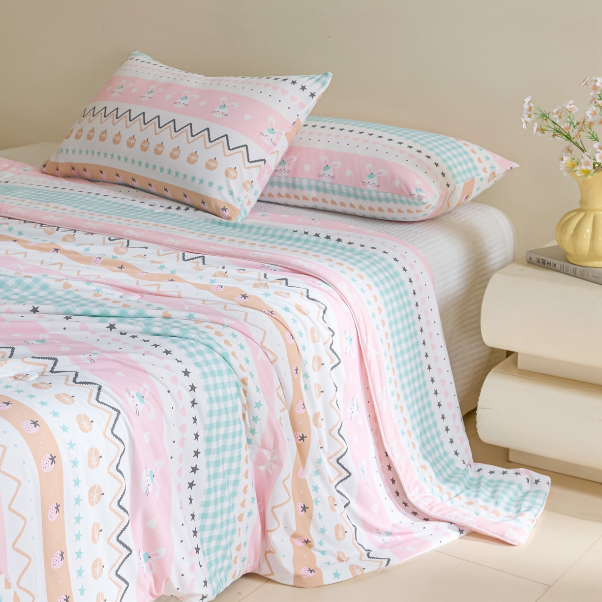 91家纺网 家纺一手货源 找家纺 一加一 2026新款A类凉感冰皮印花冰蚕被夏被夏凉被空调被 星兔时光