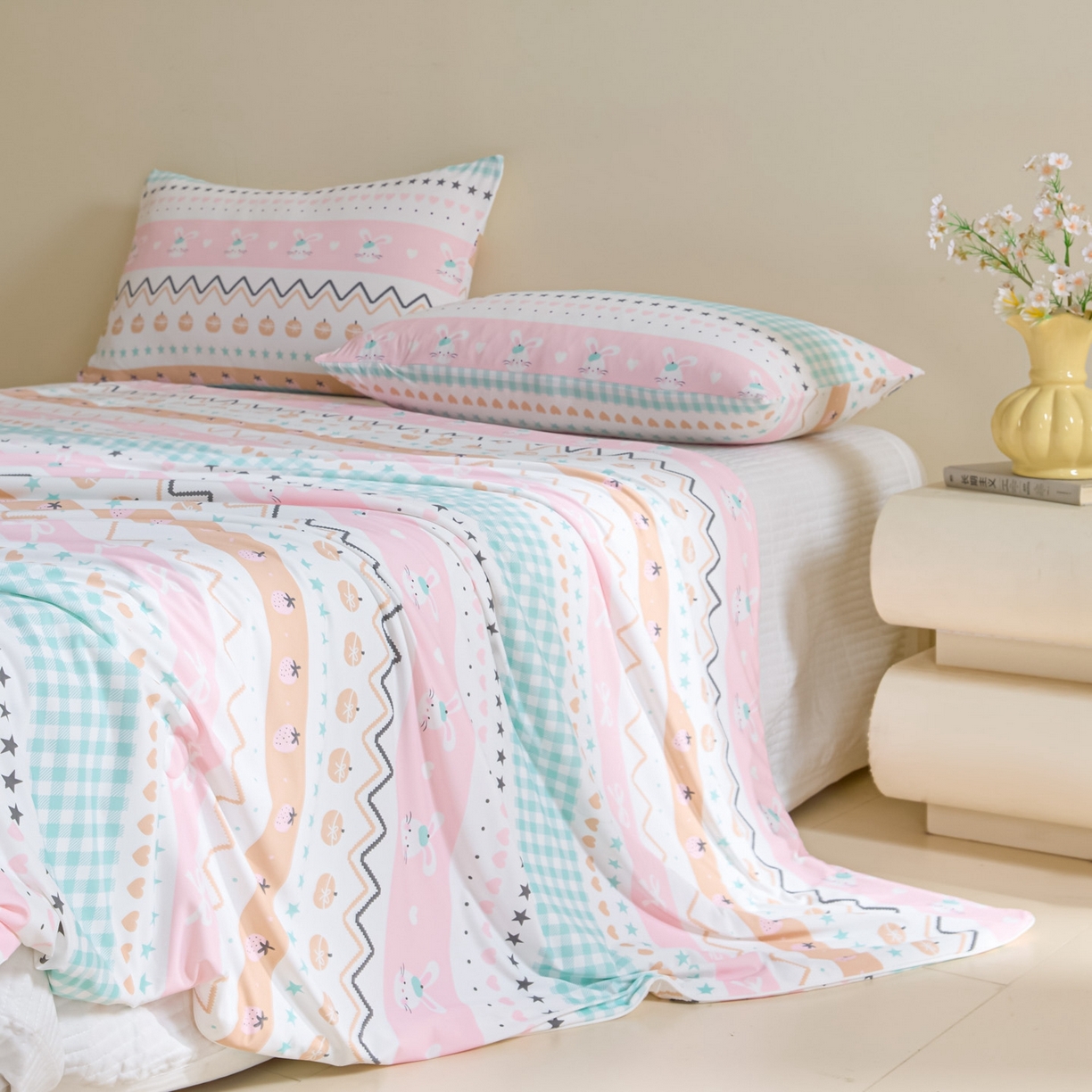 91家纺网 家纺一手货源 找家纺 一加一 2026新款A类凉感冰皮印花冰蚕被夏被夏凉被空调被 星兔时光