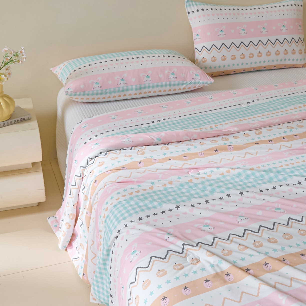 91家纺网 家纺一手货源 找家纺 一加一 2026新款A类凉感冰皮印花冰蚕被夏被夏凉被空调被 星兔时光