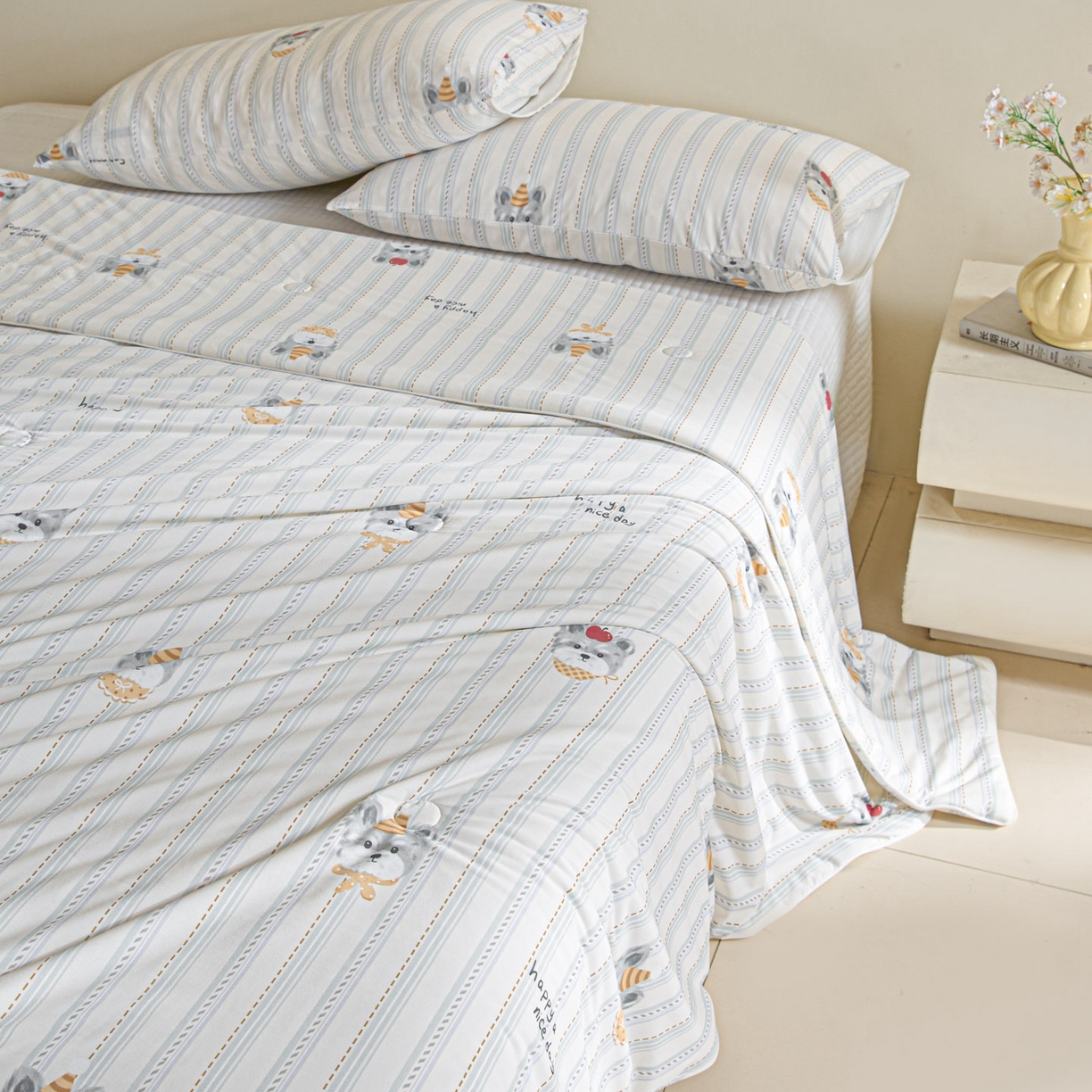 91家纺网 家纺一手货源 找家纺 一加一 2026新款A类凉感冰皮印花冰蚕被夏被夏凉被空调被 元气DOG