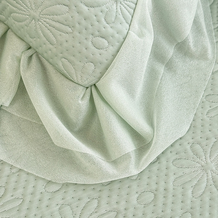 91家纺网 家纺一手货源 找家纺 苏米娜家纺SUMINA 2026春夏新款PE高分子双层蕾丝刺绣花边床裙款凉席三件套-伊莉莎系列 伊莉莎-清新绿