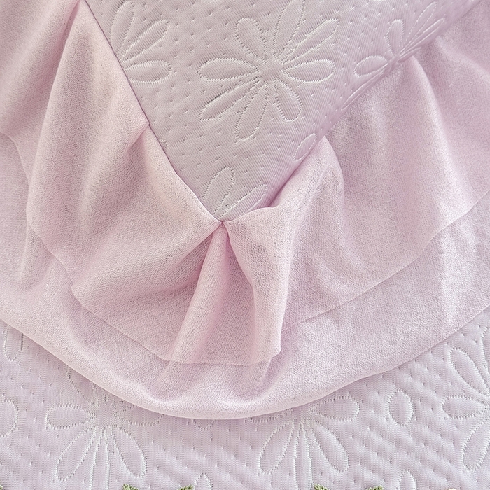 91家纺网 家纺一手货源 找家纺 苏米娜家纺SUMINA 2026春夏新款PE高分子双层蕾丝刺绣花边床裙款凉席三件套-伊莉莎系列 伊莉莎-星云紫