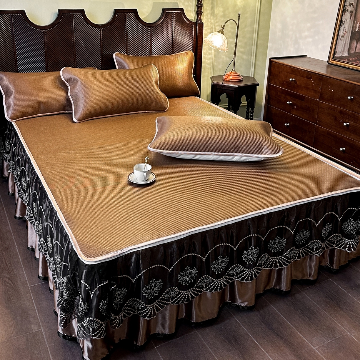 91家纺网 家纺一手货源 找家纺 （总）网红馆（ck家纺） 2026新款可脱卸床裙款冰藤席凉席席子-雅韵