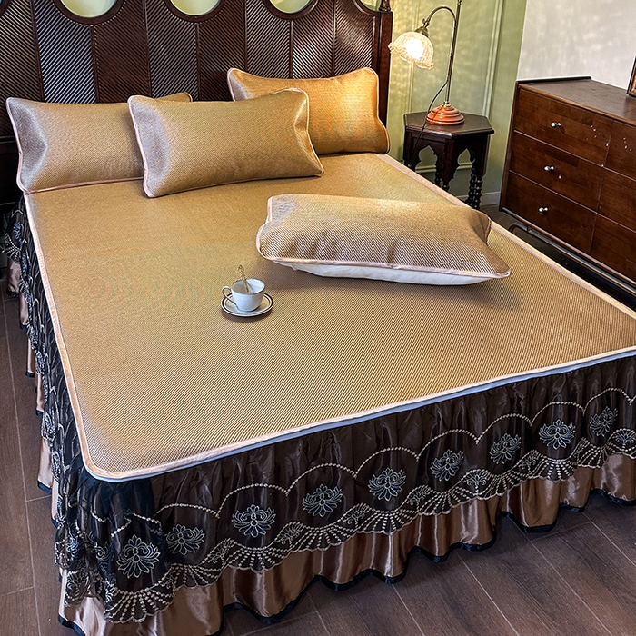 网红馆（ck家纺） 2026新款可脱卸床裙款冰藤席凉席席子-雅韵 雅韵-金色