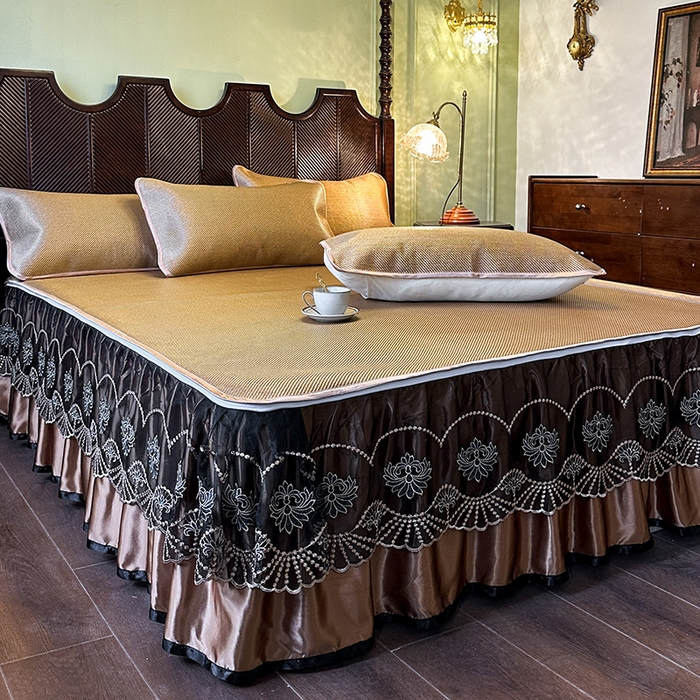 91家纺网 家纺一手货源 找家纺 网红馆（ck家纺） 2026新款可脱卸床裙款冰藤席凉席席子-雅韵 雅韵-金色