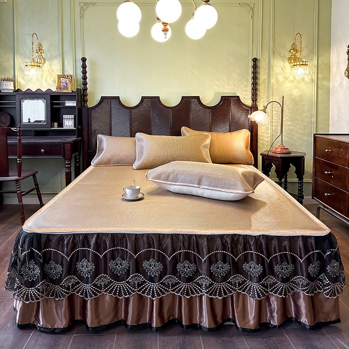 91家纺网 家纺一手货源 找家纺 网红馆（ck家纺） 2026新款可脱卸床裙款冰藤席凉席席子-雅韵 雅韵-金色