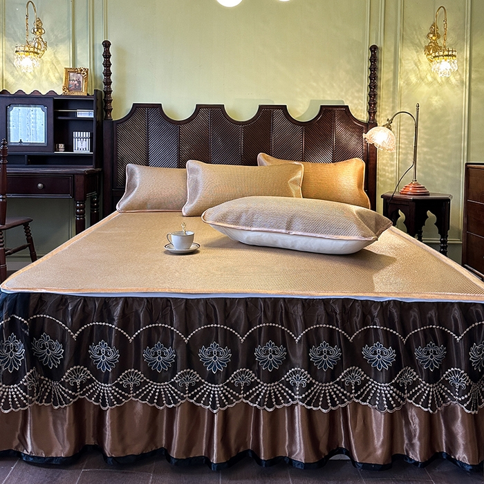 91家纺网 家纺一手货源 找家纺 网红馆（ck家纺） 2026新款可脱卸床裙款冰藤席凉席席子-雅韵 雅韵-金色