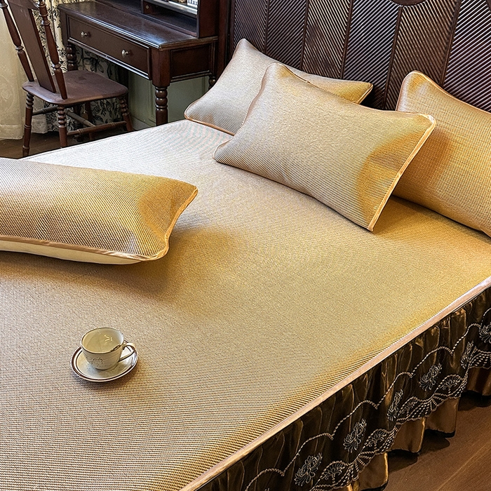 91家纺网 家纺一手货源 找家纺 网红馆（ck家纺） 2026新款可脱卸床裙款冰藤席凉席席子-雅韵 雅韵-金色