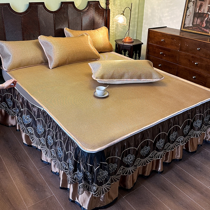 91家纺网 家纺一手货源 找家纺 网红馆（ck家纺） 2026新款可脱卸床裙款冰藤席凉席席子-雅韵 雅韵-金色