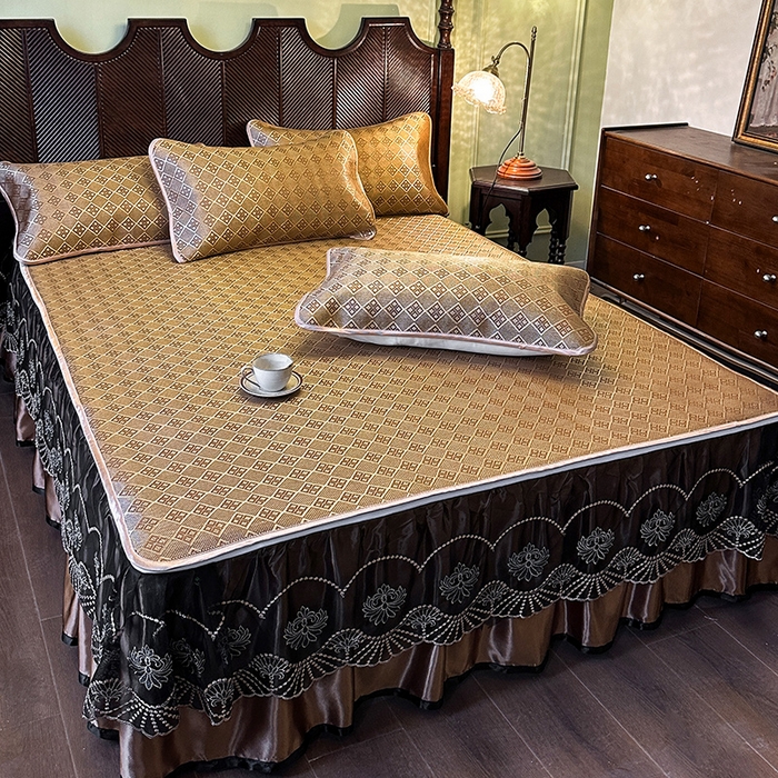 网红馆（ck家纺） 2026新款可脱卸床裙款冰藤席凉席席子-雅韵 雅韵-金小格