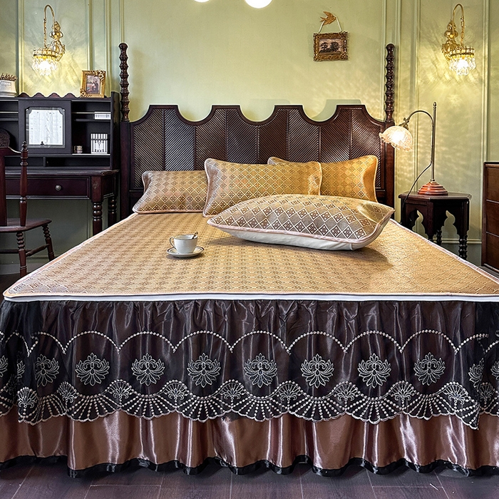 91家纺网 家纺一手货源 找家纺 网红馆（ck家纺） 2026新款可脱卸床裙款冰藤席凉席席子-雅韵 雅韵-金小格