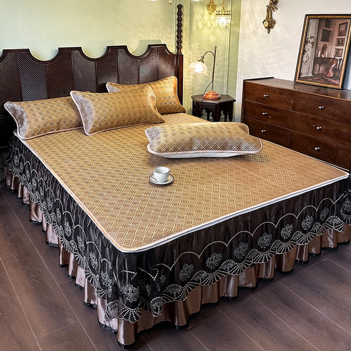 91家纺网 家纺一手货源 找家纺 网红馆（ck家纺） 2026新款可脱卸床裙款冰藤席凉席席子-雅韵 雅韵-金小格