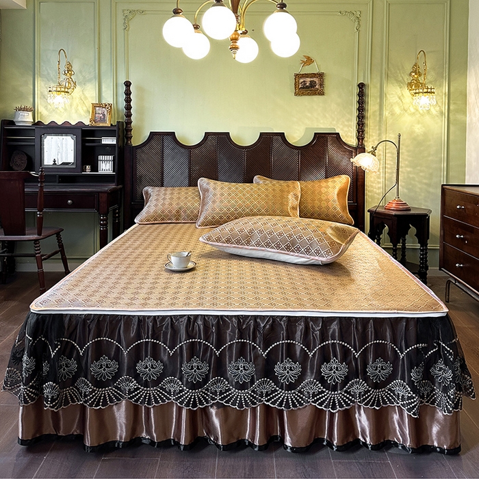 91家纺网 家纺一手货源 找家纺 网红馆（ck家纺） 2026新款可脱卸床裙款冰藤席凉席席子-雅韵 雅韵-金小格