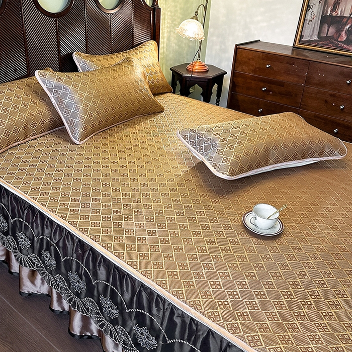 91家纺网 家纺一手货源 找家纺 网红馆（ck家纺） 2026新款可脱卸床裙款冰藤席凉席席子-雅韵 雅韵-金小格