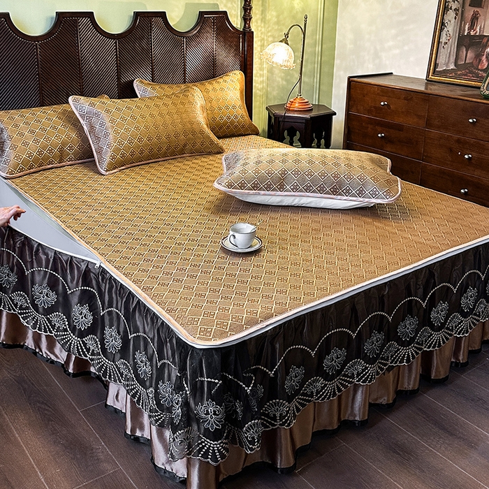 91家纺网 家纺一手货源 找家纺 网红馆（ck家纺） 2026新款可脱卸床裙款冰藤席凉席席子-雅韵 雅韵-金小格