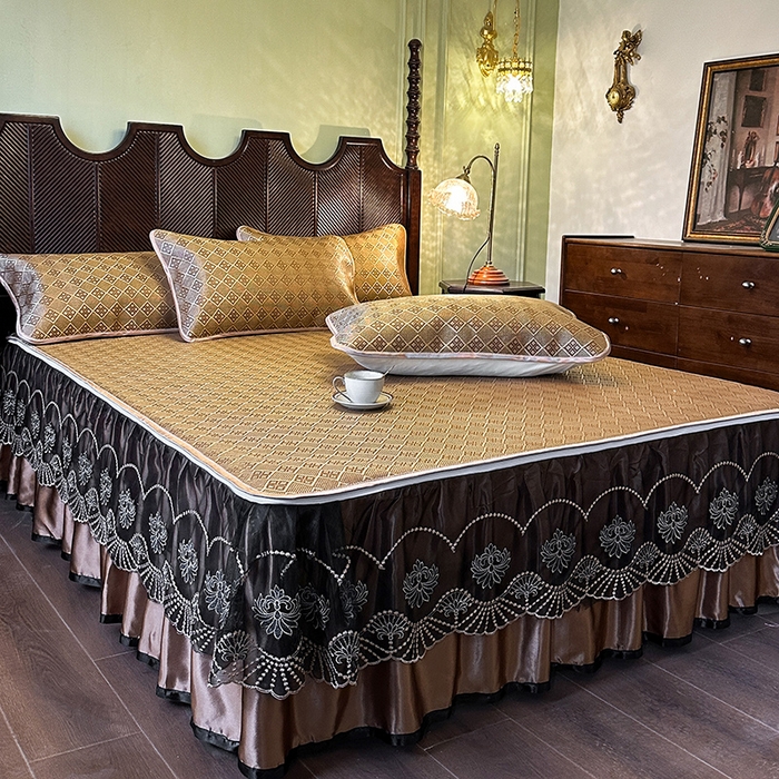 91家纺网 家纺一手货源 找家纺 网红馆（ck家纺） 2026新款可脱卸床裙款冰藤席凉席席子-雅韵 雅韵-金小格