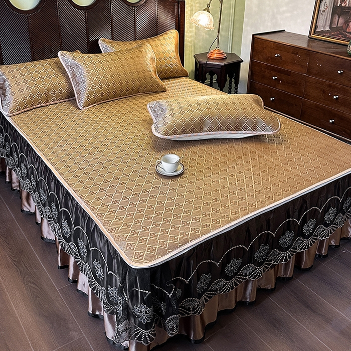 91家纺网 家纺一手货源 找家纺 网红馆（ck家纺） 2026新款可脱卸床裙款冰藤席凉席席子-雅韵 雅韵-金小格