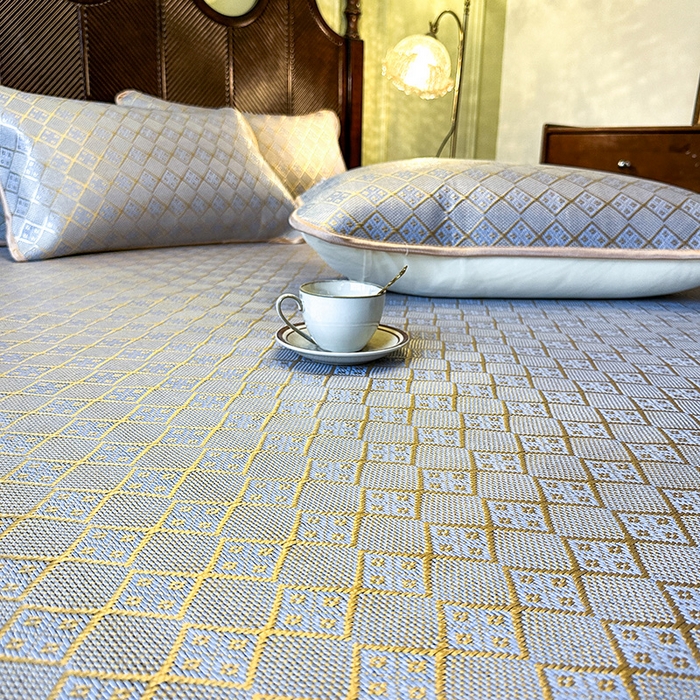 91家纺网 家纺一手货源 找家纺 网红馆（ck家纺） 2026新款可脱卸床裙款冰藤席凉席席子-雅韵 雅韵-蓝小格