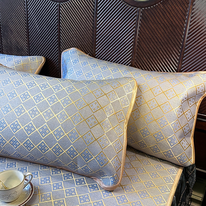 91家纺网 家纺一手货源 找家纺 网红馆（ck家纺） 2026新款可脱卸床裙款冰藤席凉席席子-雅韵 雅韵-蓝小格