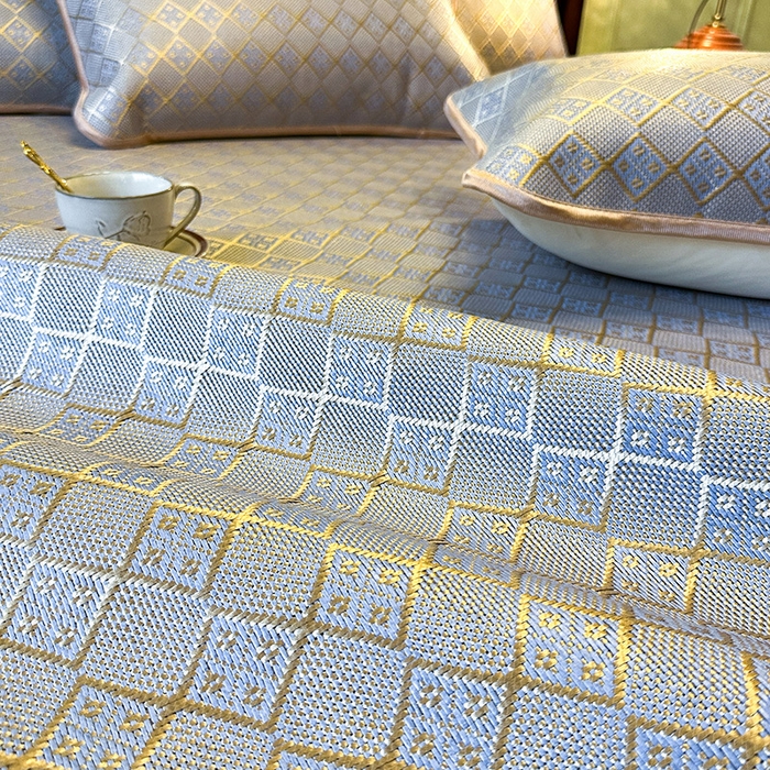 91家纺网 家纺一手货源 找家纺 网红馆（ck家纺） 2026新款可脱卸床裙款冰藤席凉席席子-雅韵 雅韵-蓝小格