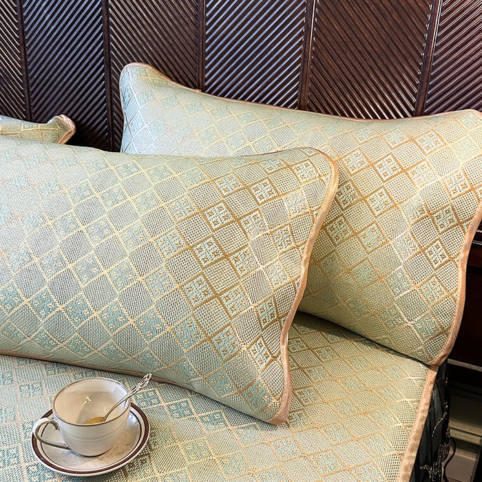 91家纺网 家纺一手货源 找家纺 网红馆（ck家纺） 2026新款可脱卸床裙款冰藤席凉席席子-雅韵 雅韵-绿小格