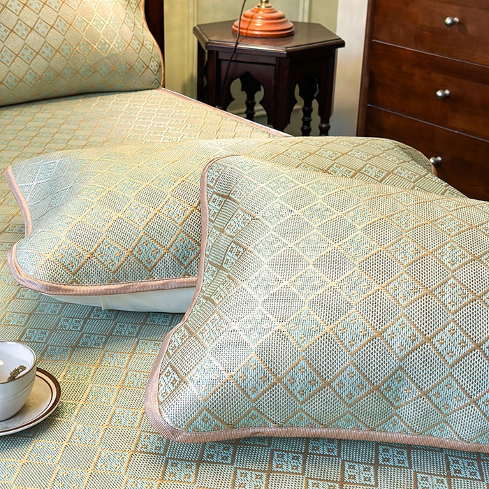 91家纺网 家纺一手货源 找家纺 网红馆（ck家纺） 2026新款可脱卸床裙款冰藤席凉席席子-雅韵 雅韵-绿小格