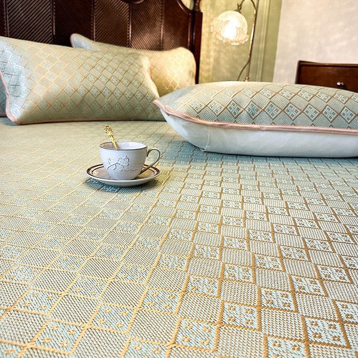 91家纺网 家纺一手货源 找家纺 网红馆（ck家纺） 2026新款可脱卸床裙款冰藤席凉席席子-雅韵 雅韵-绿小格