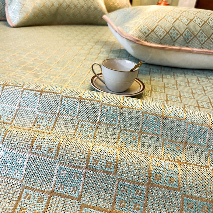 91家纺网 家纺一手货源 找家纺 网红馆（ck家纺） 2026新款可脱卸床裙款冰藤席凉席席子-雅韵 雅韵-绿小格