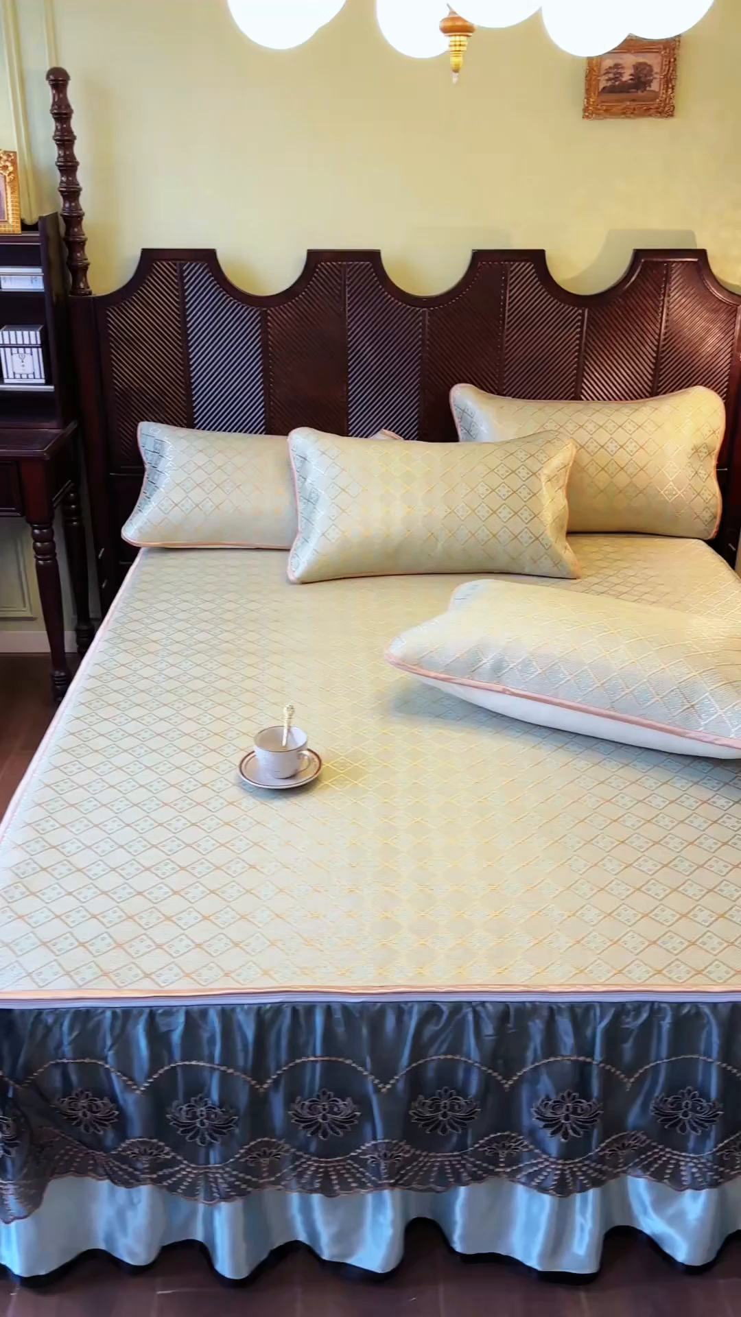 91家纺网 家纺一手货源 找家纺 网红馆（ck家纺） 2026新款可脱卸床裙款冰藤席凉席席子-雅韵 雅韵-绿小格