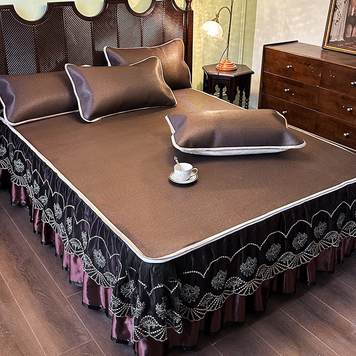 网红馆（ck家纺） 2026新款可脱卸床裙款冰藤席凉席席子-雅韵 雅韵-深咖