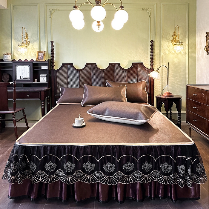 91家纺网 家纺一手货源 找家纺 网红馆（ck家纺） 2026新款可脱卸床裙款冰藤席凉席席子-雅韵 雅韵-深咖