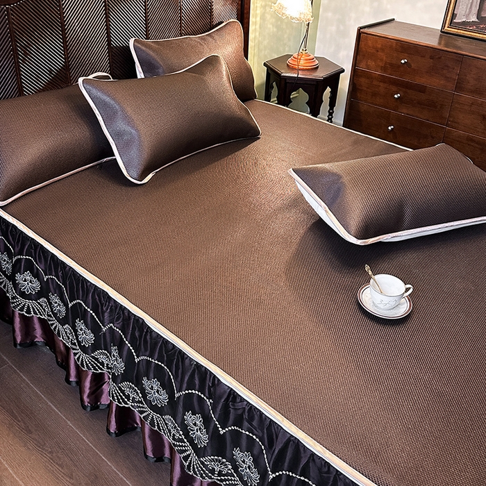 91家纺网 家纺一手货源 找家纺 网红馆（ck家纺） 2026新款可脱卸床裙款冰藤席凉席席子-雅韵 雅韵-深咖