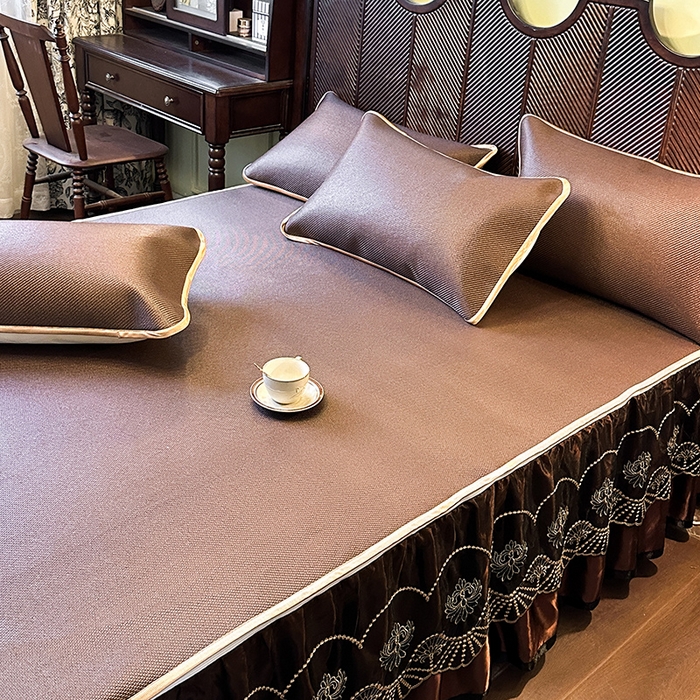 91家纺网 家纺一手货源 找家纺 网红馆（ck家纺） 2026新款可脱卸床裙款冰藤席凉席席子-雅韵 雅韵-深咖