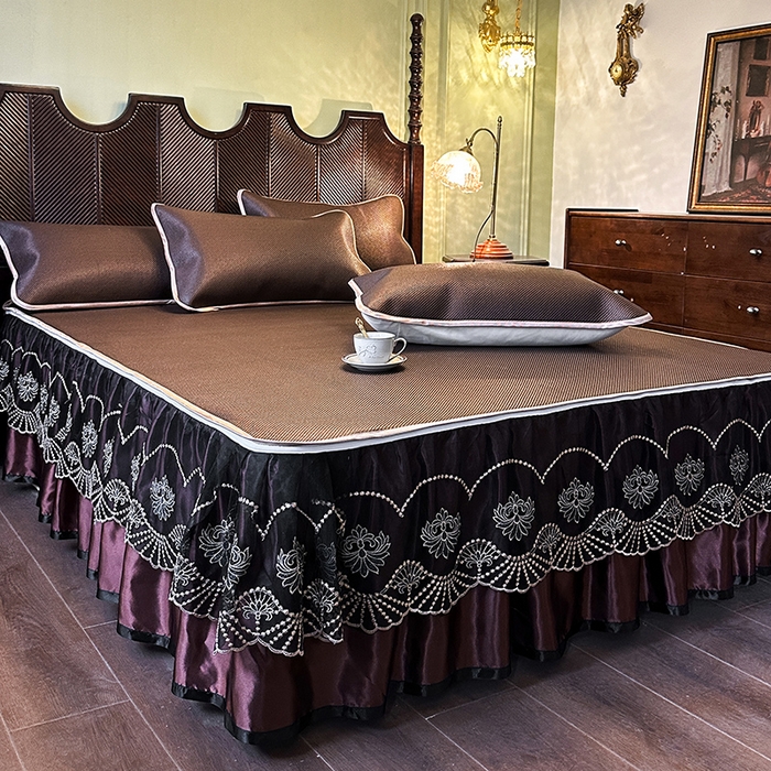 91家纺网 家纺一手货源 找家纺 网红馆（ck家纺） 2026新款可脱卸床裙款冰藤席凉席席子-雅韵 雅韵-深咖