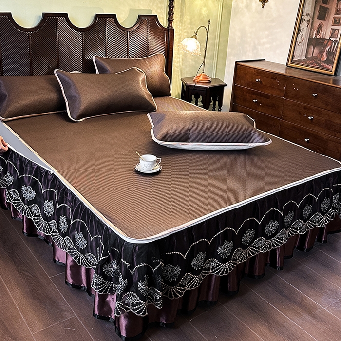 91家纺网 家纺一手货源 找家纺 网红馆（ck家纺） 2026新款可脱卸床裙款冰藤席凉席席子-雅韵 雅韵-深咖