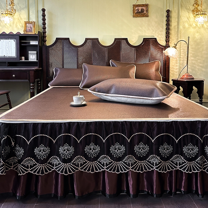 91家纺网 家纺一手货源 找家纺 网红馆（ck家纺） 2026新款可脱卸床裙款冰藤席凉席席子-雅韵 雅韵-深咖