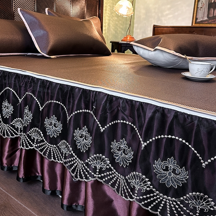 91家纺网 家纺一手货源 找家纺 网红馆（ck家纺） 2026新款可脱卸床裙款冰藤席凉席席子-雅韵 雅韵-深咖