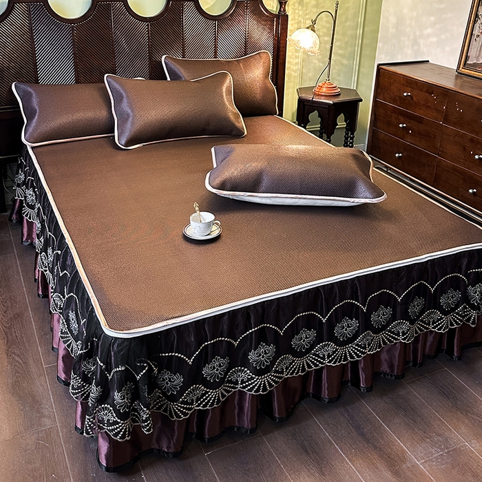 91家纺网 家纺一手货源 找家纺 网红馆（ck家纺） 2026新款可脱卸床裙款冰藤席凉席席子-雅韵 雅韵-深咖