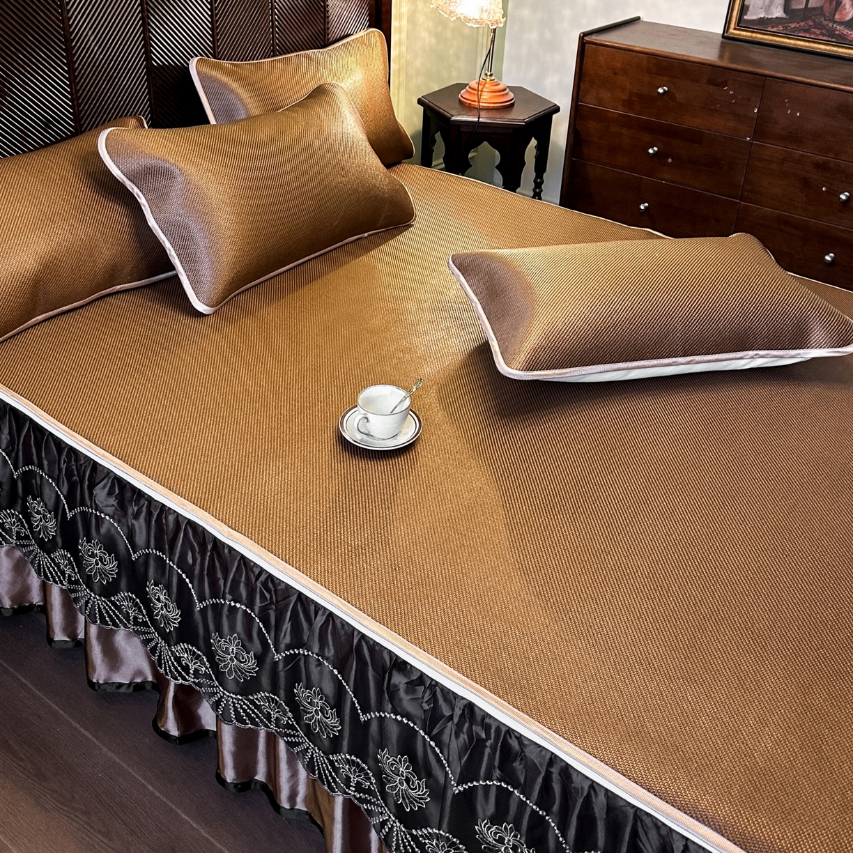 91家纺网 家纺一手货源 找家纺 网红馆（ck家纺） 2026新款可脱卸床裙款冰藤席凉席席子-雅韵 雅韵-棕色