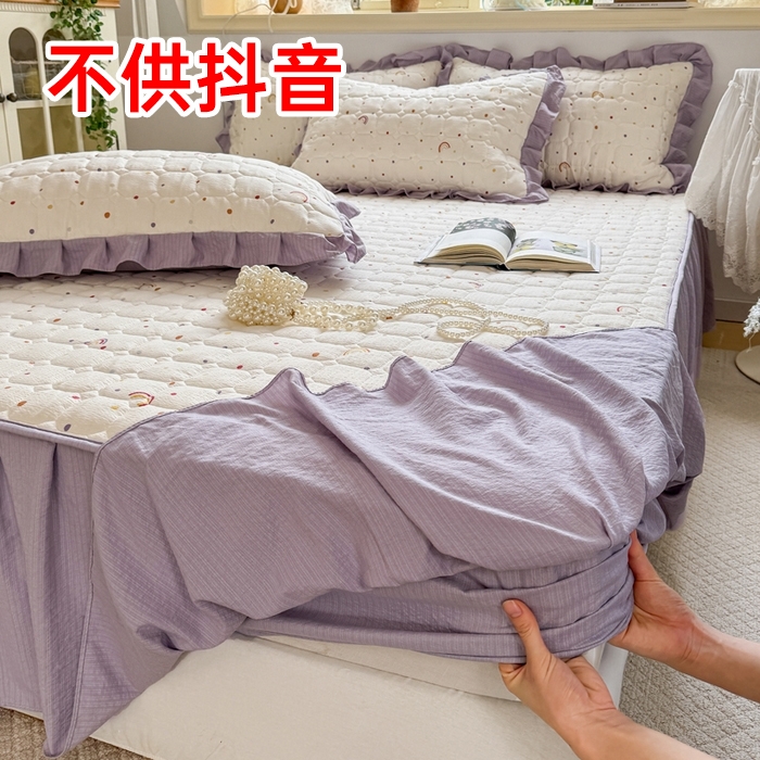 （总）禧缘家纺（原梦想家） 2026新款小清新皱皱纱木棉床裙式床笠印花三件套（不供抖音）
