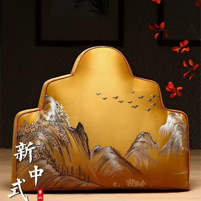 多米家居 2026新款新中式靠山抱枕 富春山居 高精密 姜黄