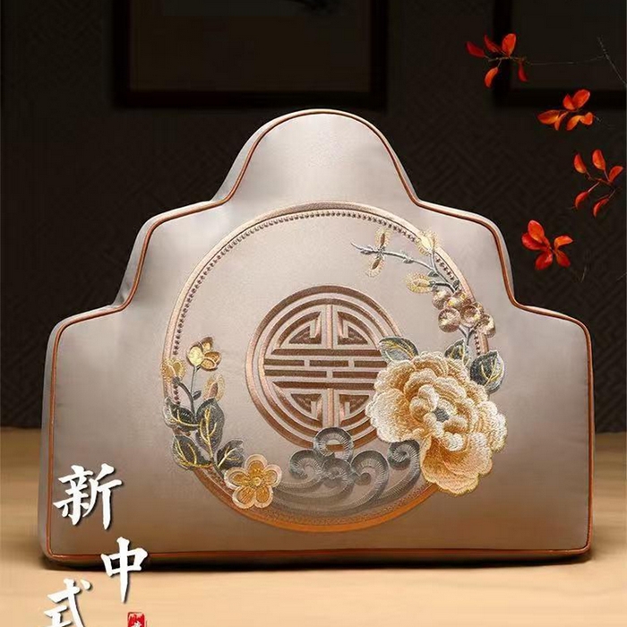 多米家居 2026新款新中式靠山抱枕 花想容 高精密 烟灰