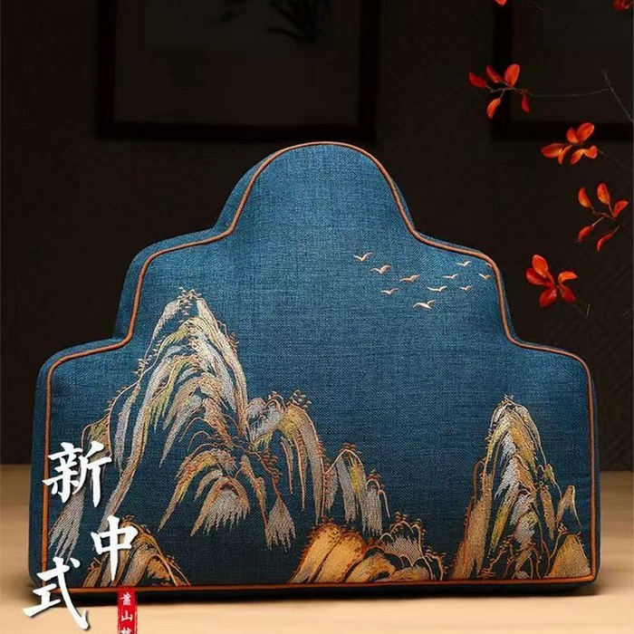 多米家居 2026新款新中式靠山抱枕 江山如画 多丽丝麻 深兰
