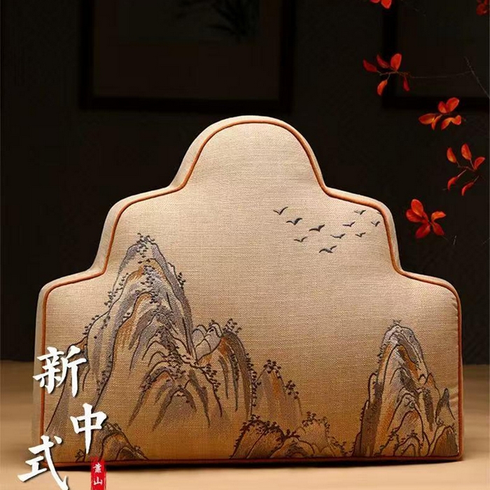 多米家居 2026新款新中式靠山抱枕 江山如画 多丽丝麻 米黄