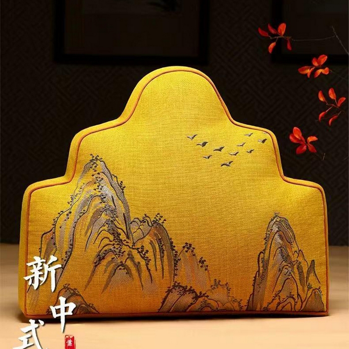 多米家居 2026新款新中式靠山抱枕 江山如画 多丽丝麻 黄色