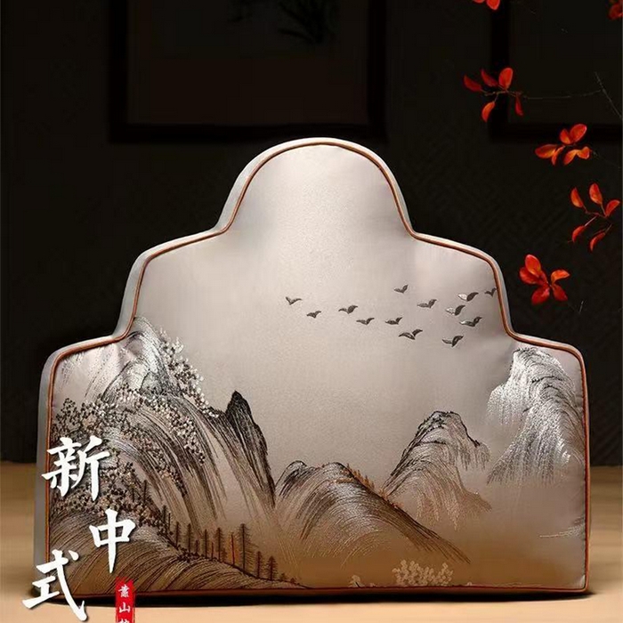 多米家居 2026新款新中式靠山抱枕 富春山居 高精密 烟灰